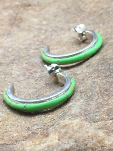 Native American Sterling Silver Green Gaspeite Earrings | 0.8" | 1412 - Masha USA