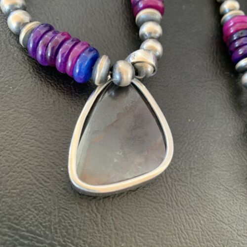 Navajo Purple Sugilite Pendant with Pearls | Sterling Silver Necklace | Authentic Native American Handmade | 4832