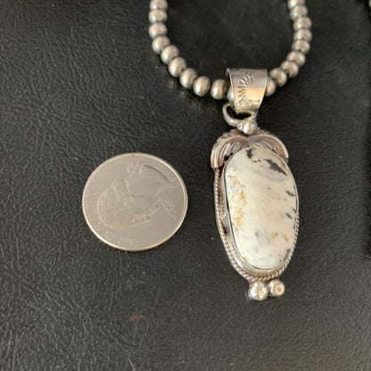 Men's Navajo Pearl White Buffalo Turquoise Sterling Necklace Pendant | 13752