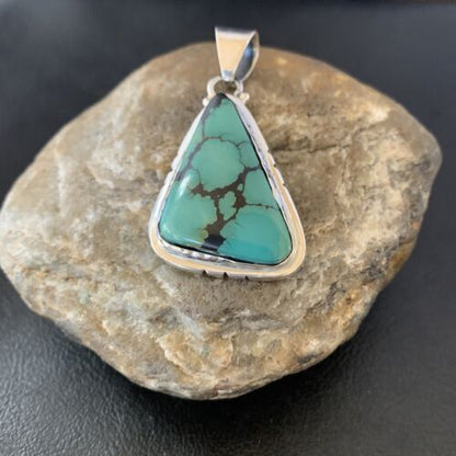 Navajo Men's Pendant | Sterling Silver Spiderweb Turquoise | 2" | Authentic Native American Handmade | 10755