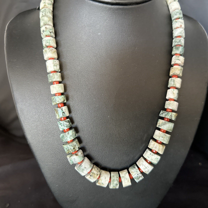 Native American Sterling Silver Necklace | Grey White Jasper Coral | 20" | 14430