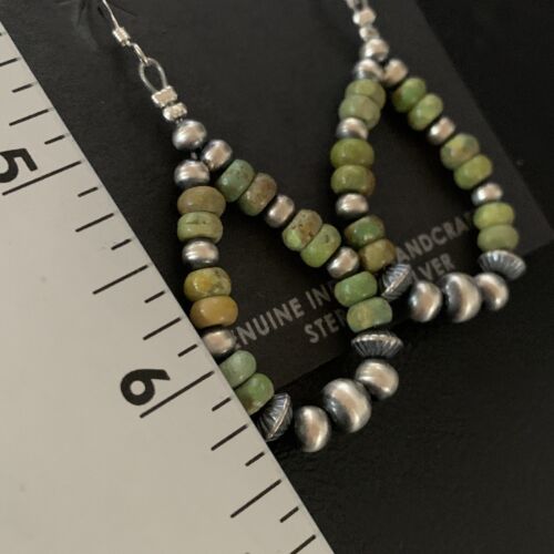 Navajo Green Turquoise Earrings | Sterling Silver | Native American Pearls Bead | 2" | 12889