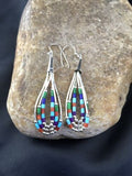Handmade Liquid Silver Heishi Dangle Earrings | Turquoise Coral | Sterling Silver | 2" | 2009