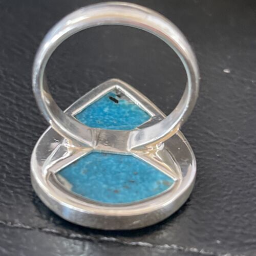 Navajo Blue Kingman Turquoise Ring | Sterling Silver | Sz 10 | Teardrop | Authentic Native American Handmade | 10508