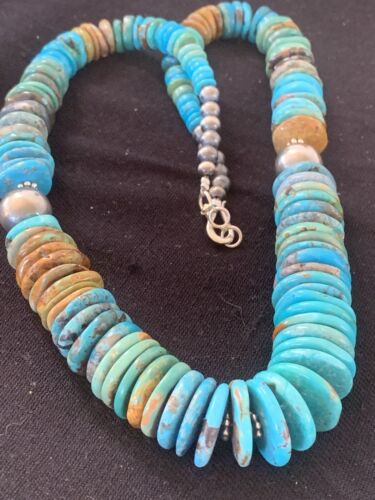 Navajo Graduated Blue Green Turquoise Necklace | Sterling Silver | Authentic Native American | 21" | 606 - Masha USA