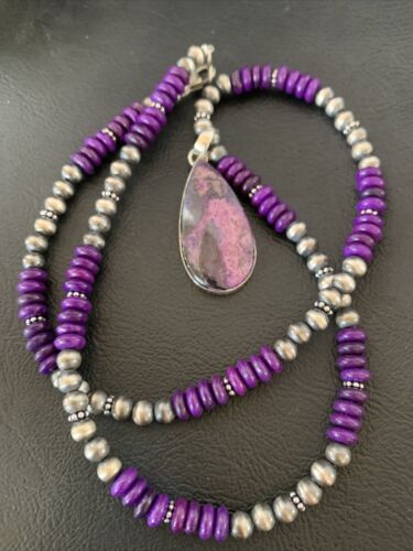 Navajo Pearl Purple Sugilite Necklace Pendant | Sterling Silver | Authentic Native American Handmade | 11917