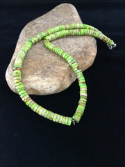 Navajo Green Gaspeite Heishi Necklace | Sterling Silver | 20" | Authentic Native American Handmade | 1734