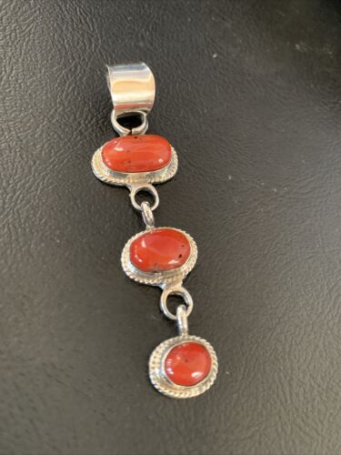 Navajo Red Coral Multi-Stone Necklace Pendant | Authentic Native American Sterling Silver | Multi-Stone | 13244 - Masha USA