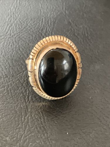 Native American Old Pawn Navajo Black Onyx Ring | Handmade Sterling Silver | Sz 7 | 11948