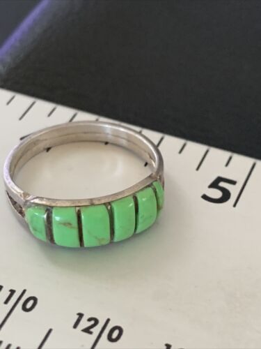 Navajo Green Gaspeite Inlay Ring | Sterling Silver | Sz 7 | Authentic Native American Handmade | 12463