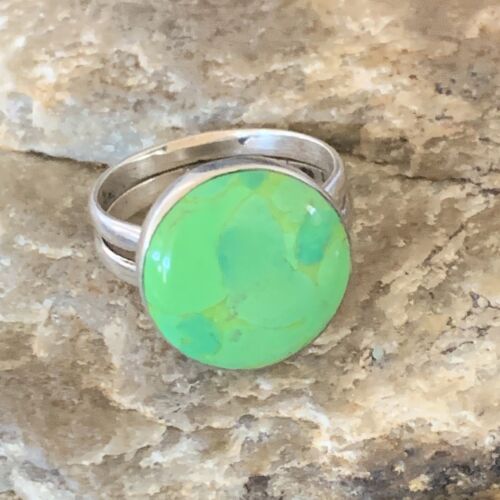 Navajo Green Gaspeite Inlay Ring | Sterling Silver | Sz 8 | Authentic Native American Handmade | 12465