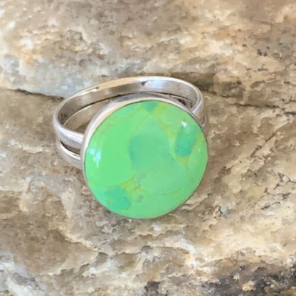 Navajo Green Gaspeite Inlay Ring | Sterling Silver | Sz 8 | Authentic Native American Handmade | 12465