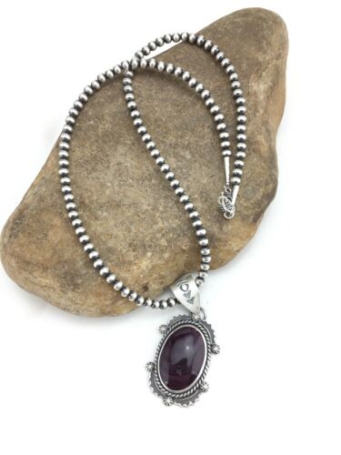 Navajo Pearls Purple Spiny Oyster Pendant Necklace | Sterling Silver | Authentic Native American Handmade | 4897