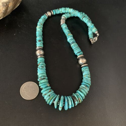 Navajo Graduated Blue Turquoise Necklace | Sterling Silver | Authentic Native American | 22" | 13567