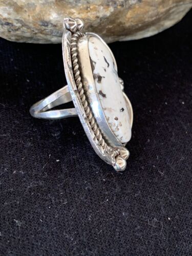 Navajo White Buffalo Turquoise Ring | Sterling Silver | Sz 10.5 | Authentic Native American Handmade | 145