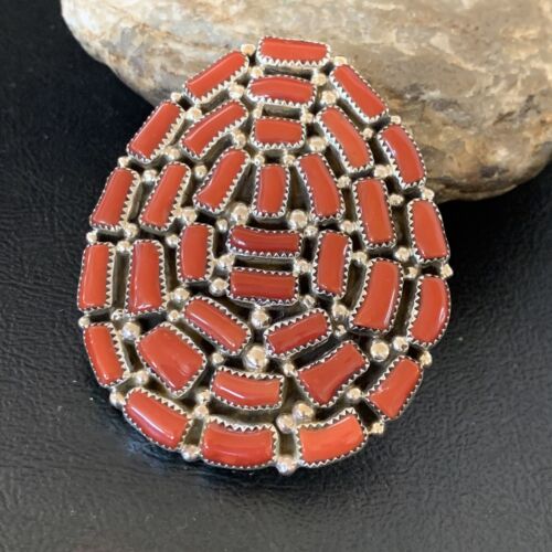 Navajo Red Coral Cluster Ring | Authentic Native American Sterling Silver | Multi-Stone | Sz 7 | 12231