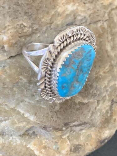 Southwestern Navajo Blue Kingman Turquoise Ring Sterling Silver Sz 7 12208