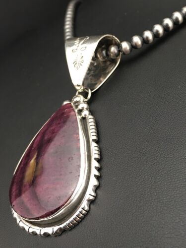 Navajo Purple Spiny Oyster Pendant Necklace | Sterling Silver Pearls | Authentic Native American Handmade | 4900