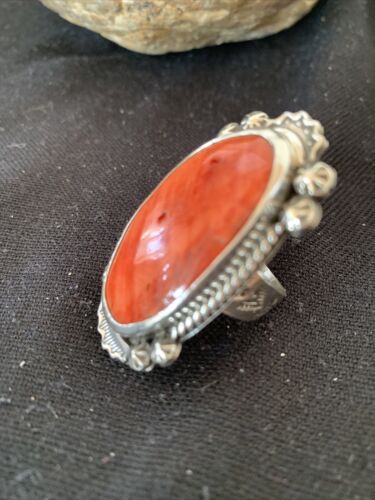 Southwestern Women's Navajo Red Spiny Oyster Ring | Sterling Silver | Sz 8 | 1003