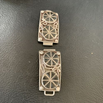 Authentic Native American Navajo Sterling Silver Watch Tips | Vintage Old Pawn Wagon Wheel Design | 12932