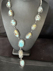 Navajo Golden Hills Turquoise Lariat Necklace | Sterling Silver | Authentic Native American Handmade | 14348