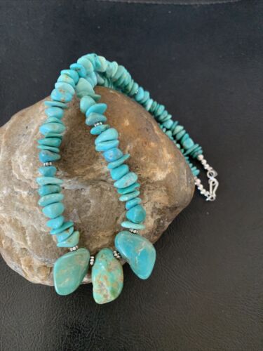 Navajo Blue Green Turquoise Necklace | Sterling Silver | 16" | Authentic Native American Handmade | 12913