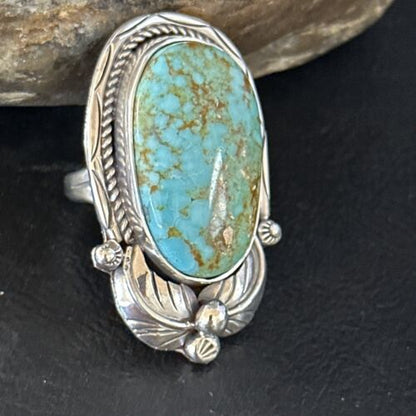 Navajo Blue Turquoise #8 Rings | Sterling Silver | Sz 9.5 | Authentic Native American Handmade | 14285