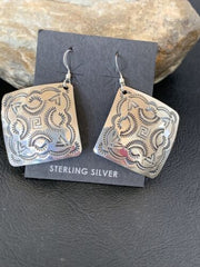 Southwestern Women's Navajo Stamped Earrings | Sterling Silver | Authentic Native American Handmade | 1663