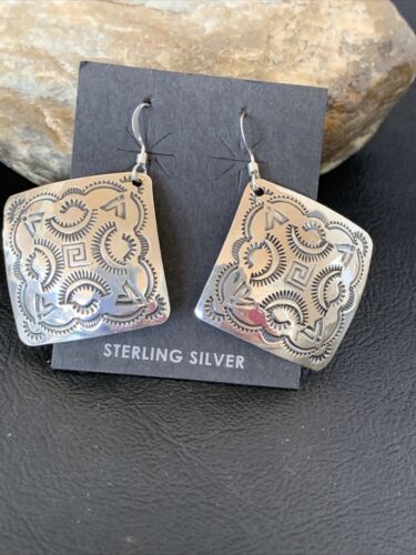Southwestern Womens Navajo Sterling Silver Stamped Handmade Earrings 1663