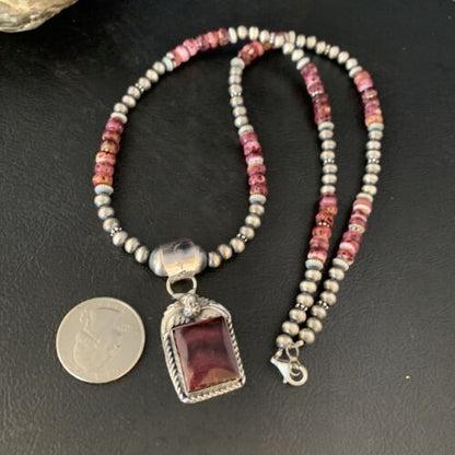 Navajo Purple Spiny Oyster Pendant | Sterling Silver | 20" Necklace | Authentic Native American Handmade | 13655