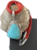 Navajo Red Coral Turquoise Bead Necklace Pendant | Sterling Silver | Multi-Strand | 1953