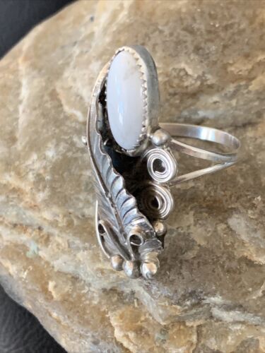 Navajo White Buffalo Turquoise Ring | Sterling Silver | Sz 9 | Authentic Native American Handmade | 12187