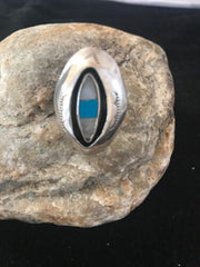 Navajo Kingman Turquoise & Mother of Pearl Ring | Sterling Silver Shadow Box | Sz 9 | 10207