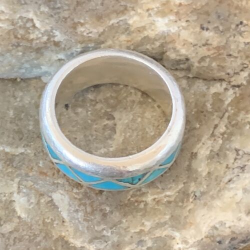 Men's Old Pawn Navajo Blue Turquoise Inlay Ring | Sterling Silver | Sz 6 | Authentic Native American Handmade | 10375