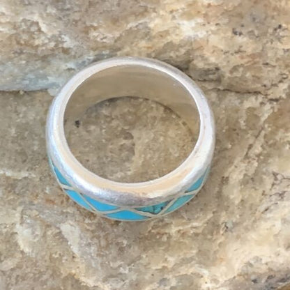 Men's Old Pawn Navajo Blue Turquoise Inlay Ring | Sterling Silver | Sz 6 | Authentic Native American Handmade | 10375