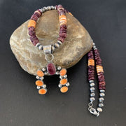 Navajo Sterling Silver Necklace | Purple Spiny Oyster Cluster Naja Pendant | 13146