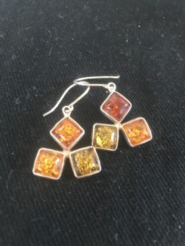 Southwestern Navajo Gold Amber Earrings | Sterling Silver Handmade | 1" | 13105