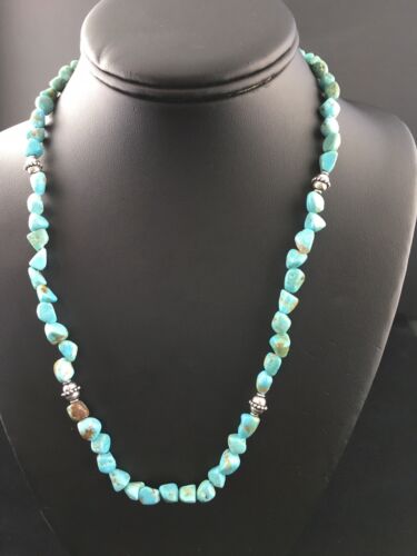 Southwestern Men's Blue Turquoise Nugget Necklace | Sterling Silver | 19" | 10023 - Masha USA