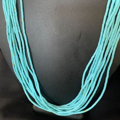 Navajo Blue Turquoise Heishi 10-Strand Liquid Sterling Necklace | 24" | Authentic Native American Handmade | 13424