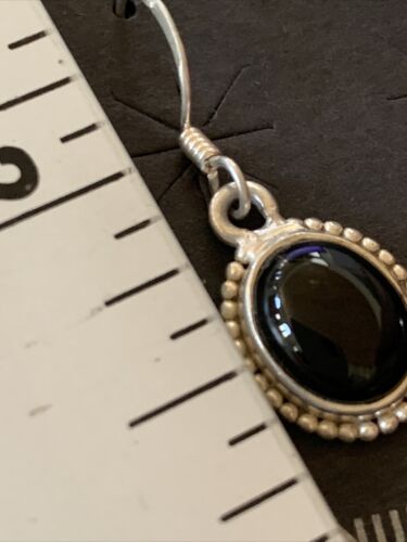 Native American Navajo Black Onyx Drop Earrings | Sterling Silver Dangle | 0.5" | 12647