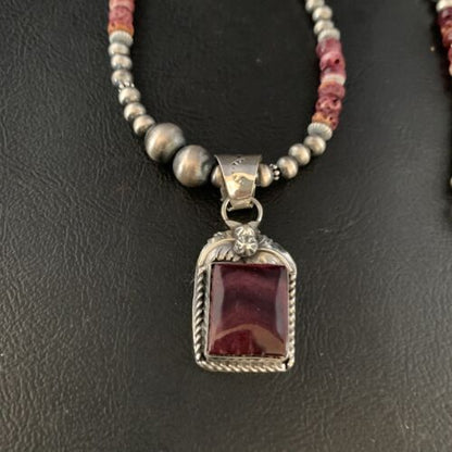 Navajo Purple Spiny Oyster Pendant | Sterling Silver | 20" Necklace | Authentic Native American Handmade | 13655