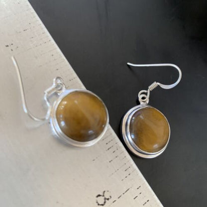 Southwestern Sterling Silver Dangle Earrings | Navajo Coffee Tiger's Eye | Authentic Native American Handmade | 2073