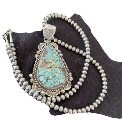 Navajo Royston Turquoise Pendant Necklace | Sterling Silver | Authentic Native American Handmade | 1367