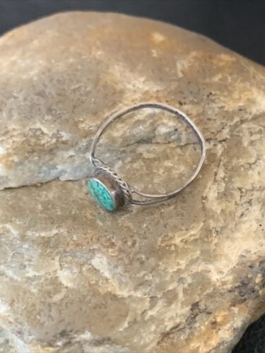 Navajo Green Turquoise Ring | Sterling Silver | Sz 7.5 | Authentic Native American Handmade | 10817