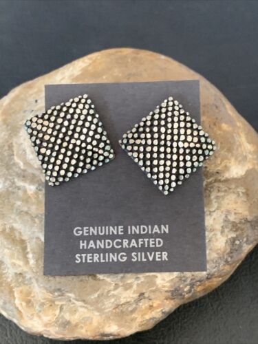 Old Pawn Southwestern Sterling Silver Stud Earrings | Diamond Cut | 1" | 12991