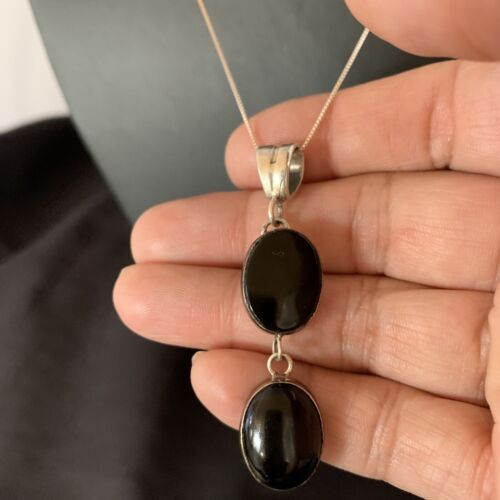Navajo Black Onyx Inlay Pendant | Sterling Silver | Authentic Native American Handmade | 12933