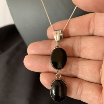 Navajo Black Onyx Inlay Pendant | Sterling Silver | Authentic Native American Handmade | 12933
