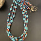 Native American Santo Domingo Turquoise Coral Bead Necklace | 3-Strand | 28" | 11988