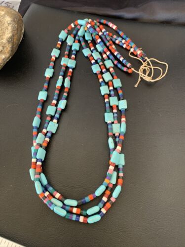 Native American Santo Domingo Turquoise Coral Bead Necklace | 3-Strand | 28" | 11988 - Masha USA