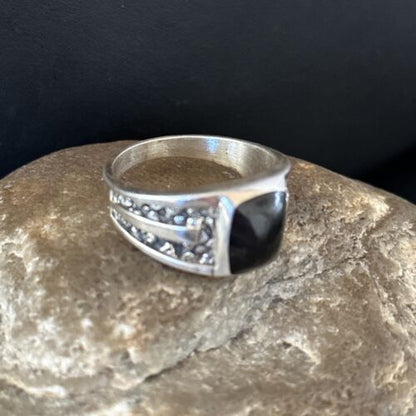 Native American Men's Navajo Handmade Sterling Silver Black Onyx Ring | Sz 12.5 | 14446